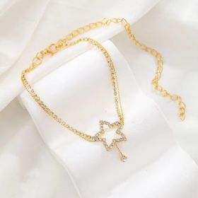 Women's Fashion Personality Five-pointed Star Heart Shape Rhinestone Bead Necklace Anklet (Option: Gold)