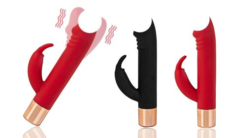 Realistic Dildo Rabbit Vibrator Clitoris G Spot Anal Stimulator with 7 Modes (Color: Red)